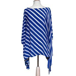 Vince Camuto Womens Blue & White Striped Asymmetrical Poncho Top Size 2X